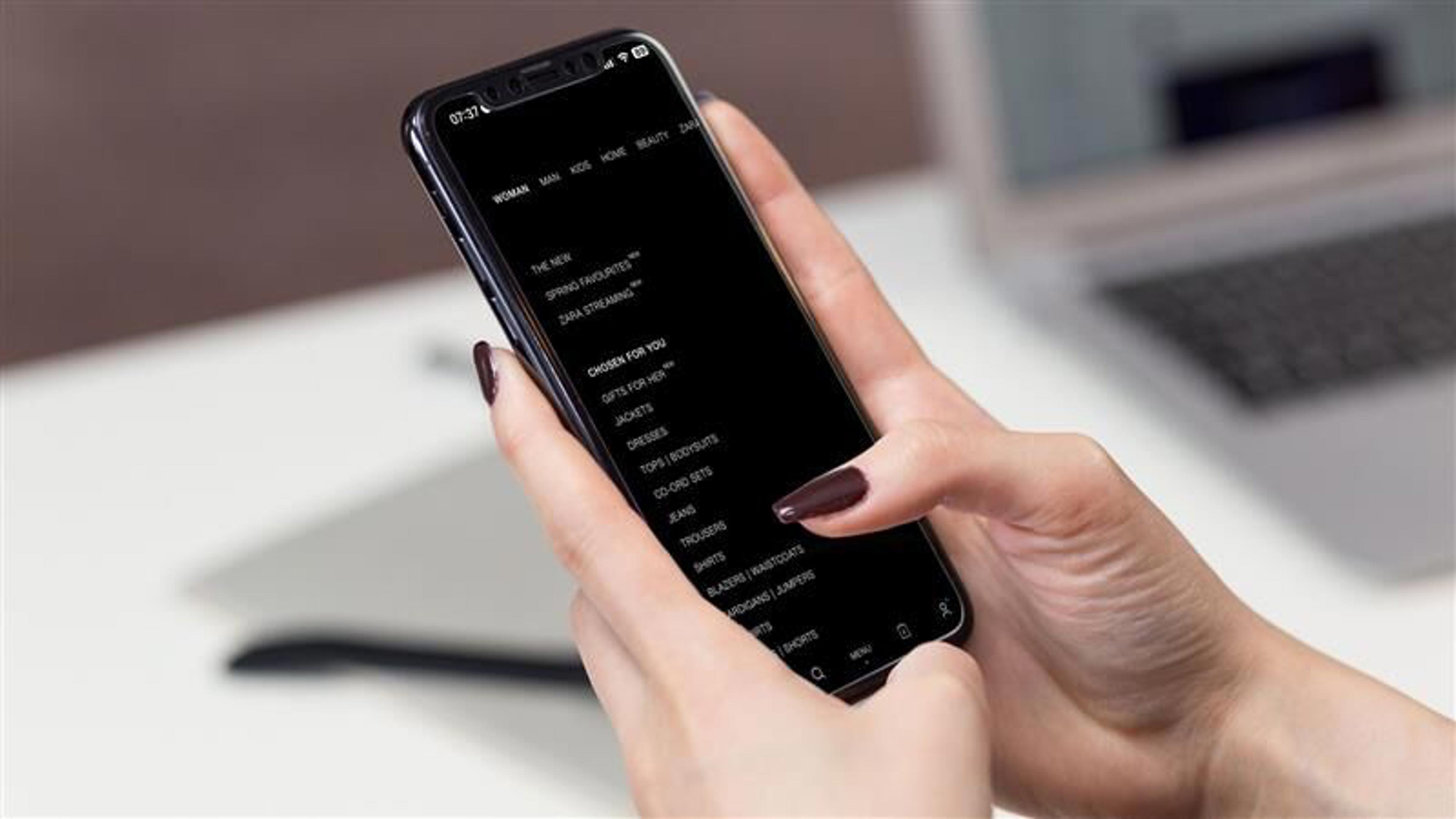 Mobile screen showing a shop menu with a navigation item highlighted, displaying curated content based on shopping habits.