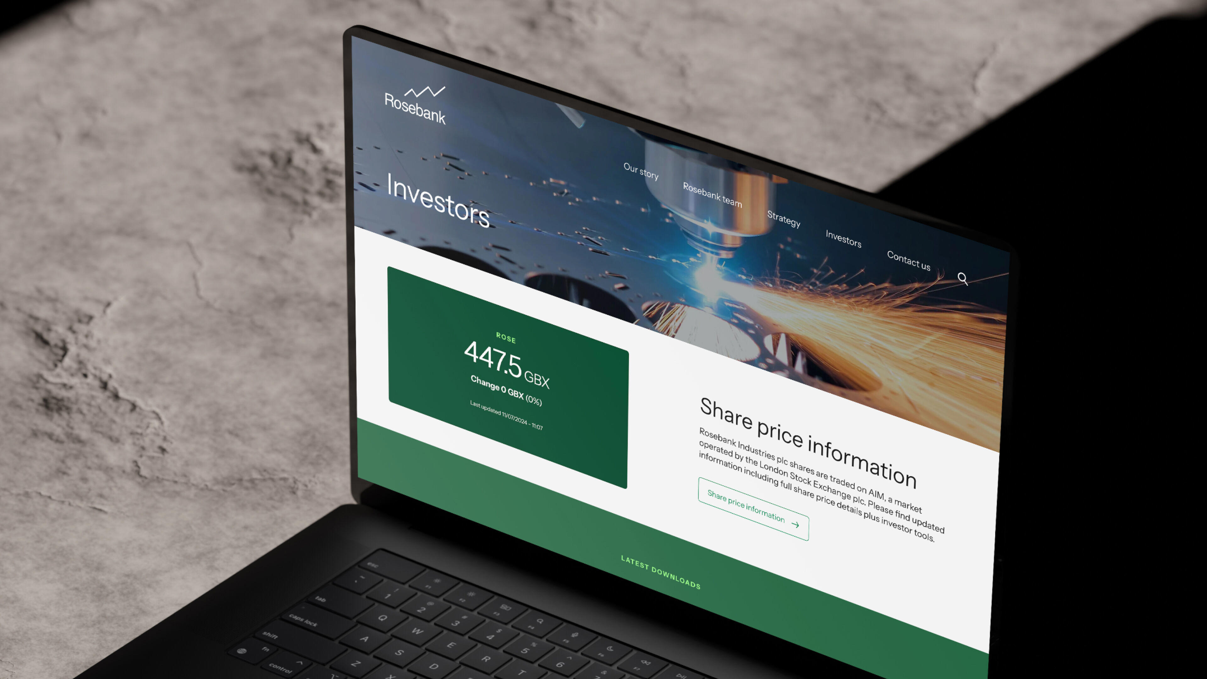 Rosebank website on a laptop